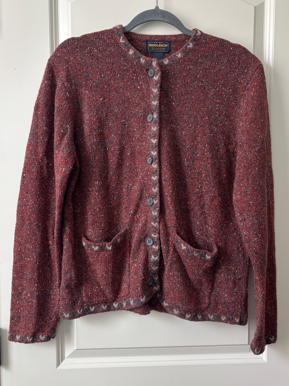 Woolrich Women's Marled Burgundy Tweed Button Cardigan